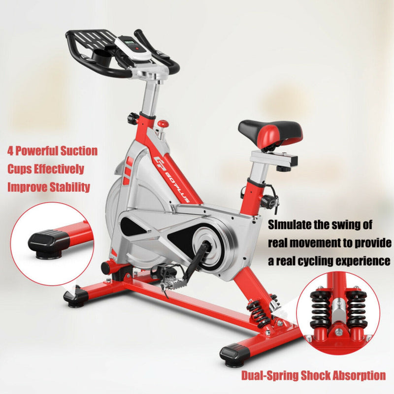 Stationary Silent Belt Adjustable Exercise Bike with Phone Holder and Electronic Display