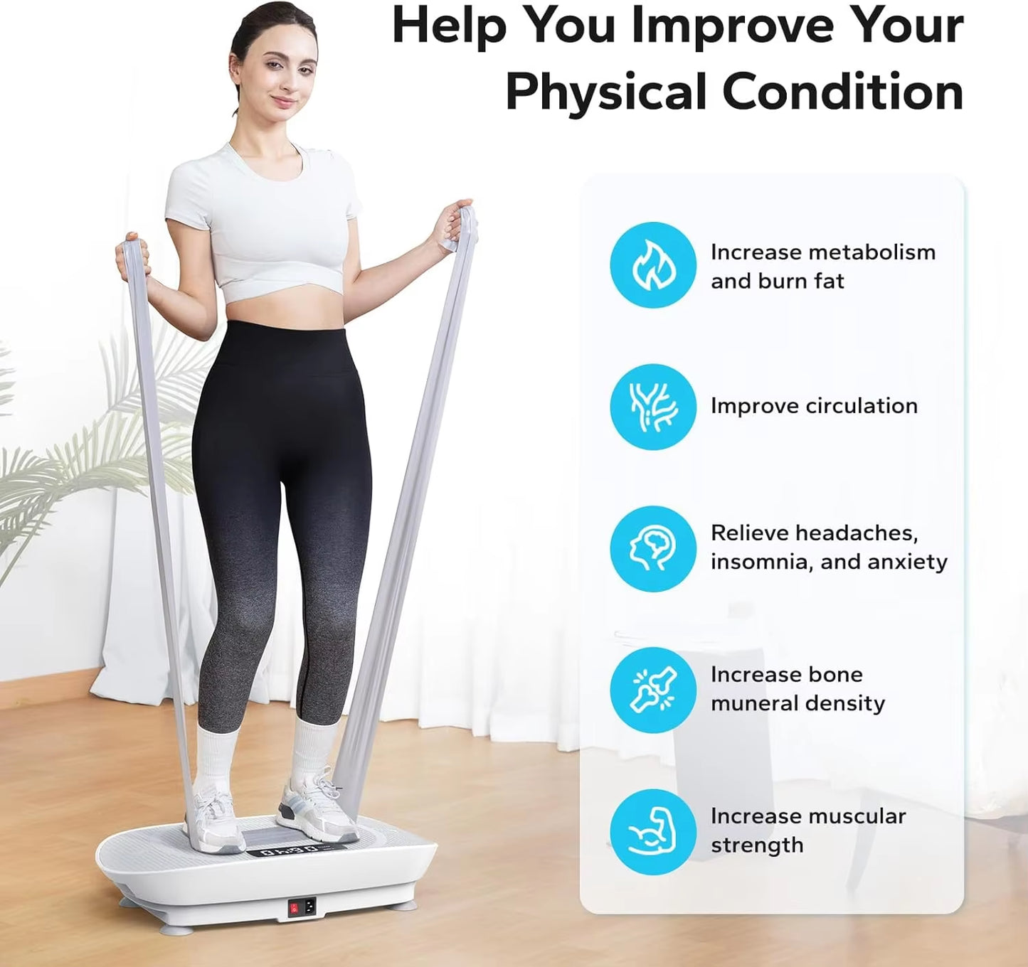 Vibration Plate Exercise Machine,Whole Body Workout Power Vibrate Fitness Platform Vibration Plate for Lymphatic Drainage